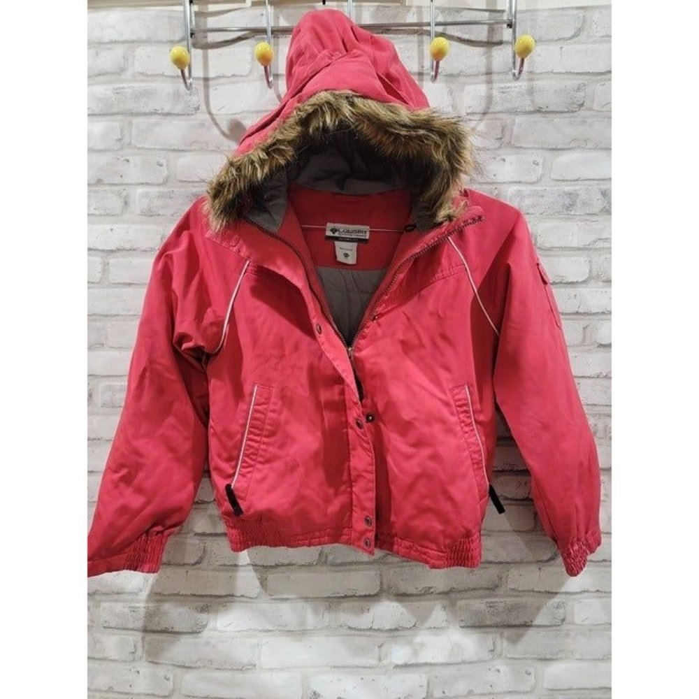 Columbia Size 10/12 Girls Pink Waterproof Insulated Hooded Puffer Jacket